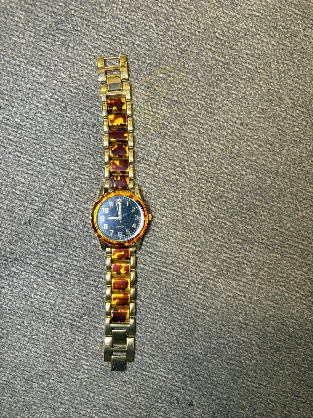 Gold-Tone Smartwatch-Style Wristwatch with Tortoiseshell Links - Black Dial
